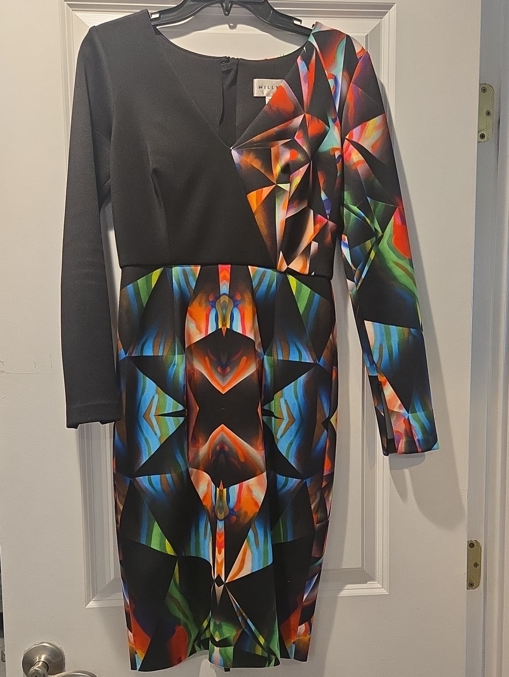 Milly Black Sheath Dress with Multicolor Geometric Print